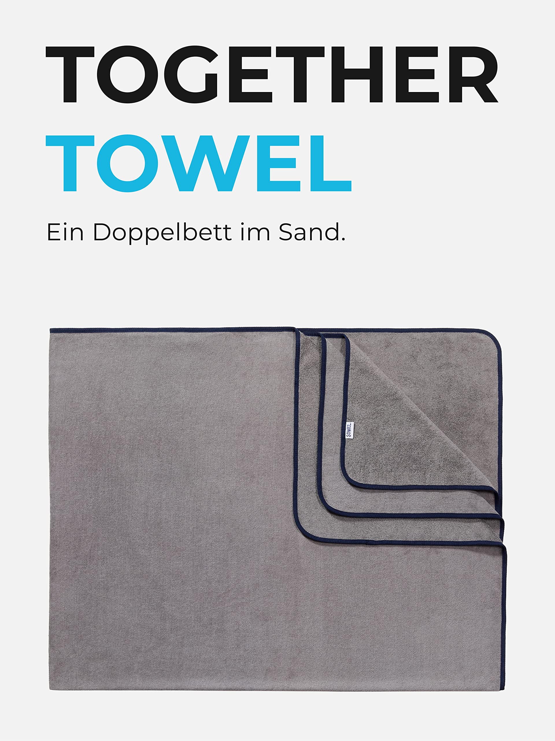 Sowel® Telo Mare Grande, 100% Cotone Organico, 160 x 200 cm, Asciugamano Mare, Fouta, Grigio/Marina