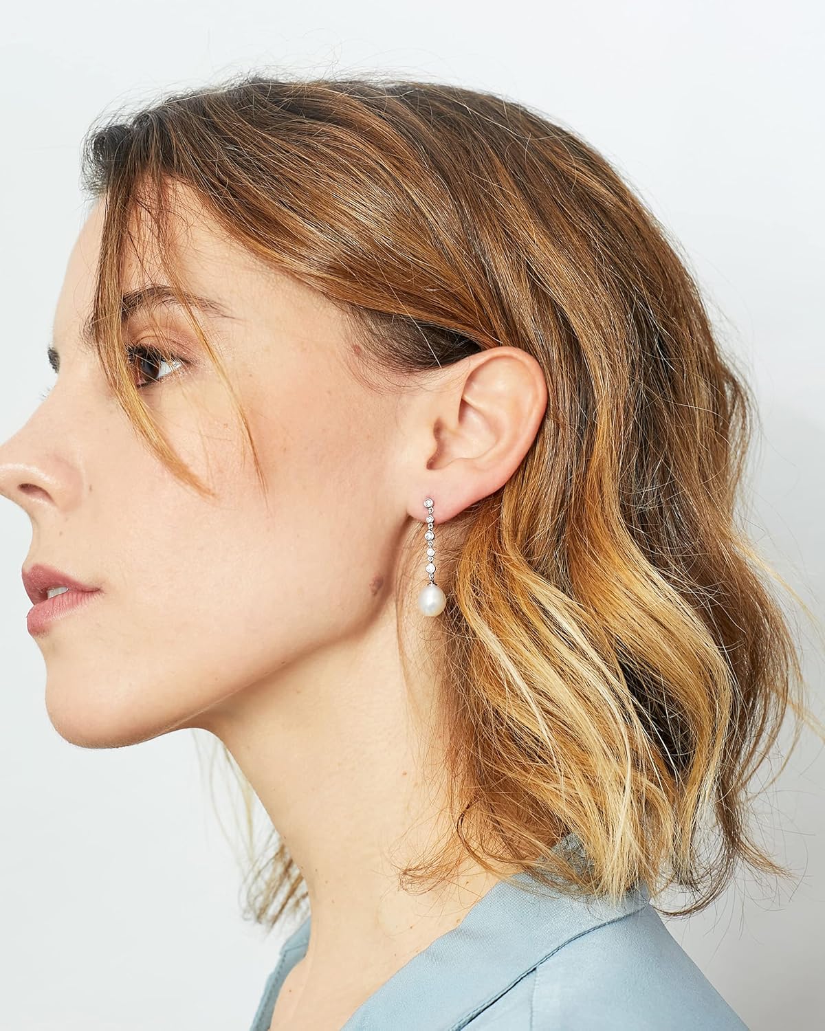 Women Pearl Earrings Freshwater Cultured Pearls Drop Shape by SECRET & YOU | Rhodium-plated Sterling Silver 925.