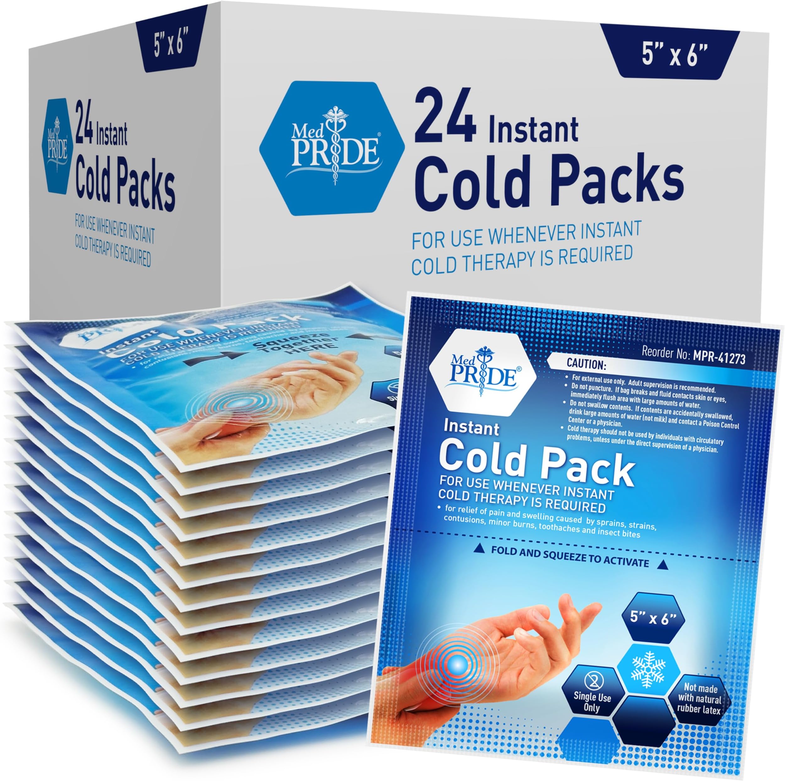 MED PRIDE Instant Cold Pack (5”x 6”) – Set of 24 Disposable Cold Therapy Ice Packs for Pain Relief, Swelling, Inflammation, Sprains, Strained Muscles, Toothache 5'' x 6''