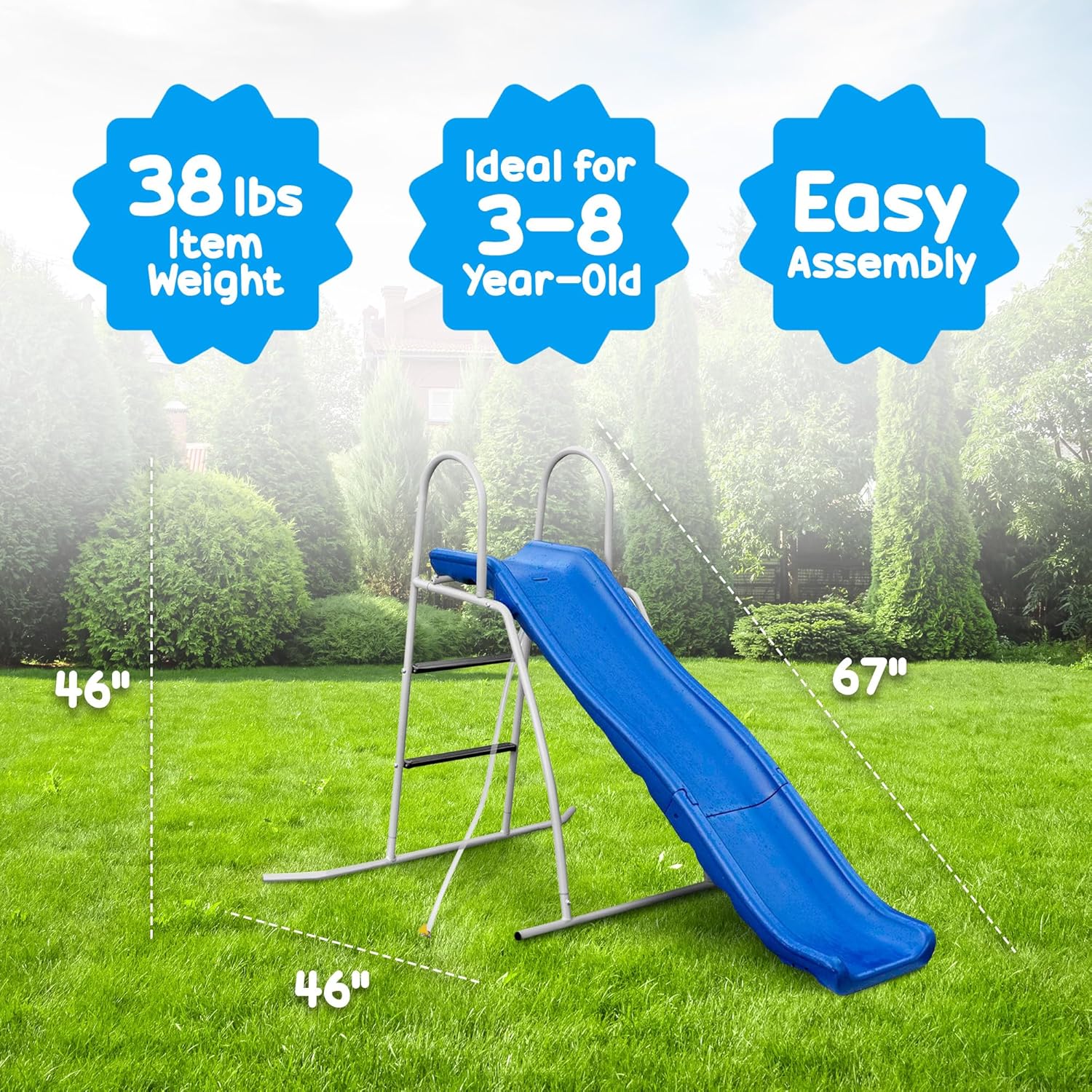 6' Water Wave Slide, Free Standing with Built in Adjustable Water Sprinkler with Bonus Ground Water Slide Tarp and a 4-Piece Auger Style Ground Anchors Kit by XDP Recreation