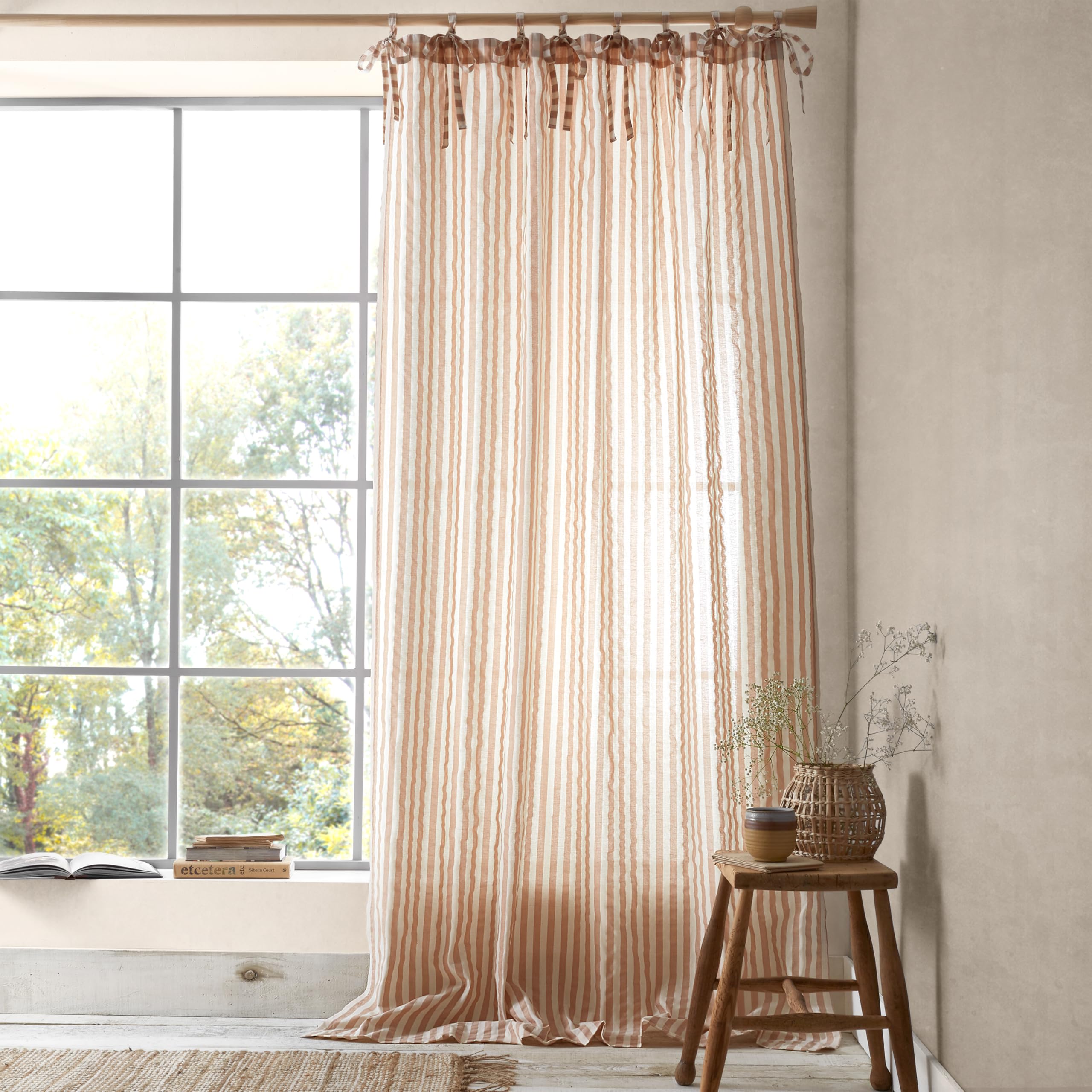 Pineapple Elephant Clay Zanzibar Woven Stripe 140X183cm Voile Curtain Panel