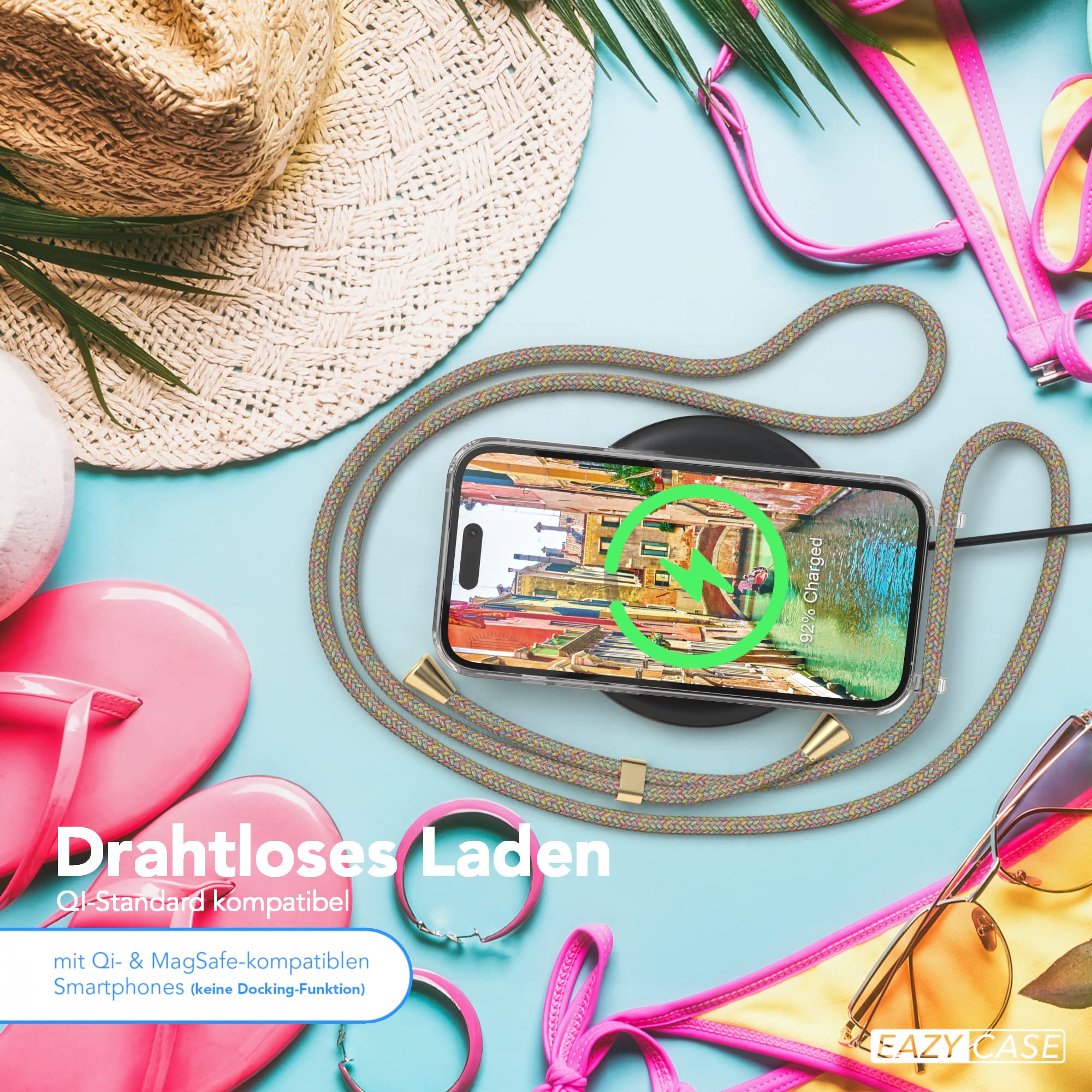 EAZY CASE Handyhülle Mit Kette Für IPhone 14 Plus – Verstellbare Umhängeband, Silikon-Schutz, Einhorn-Design