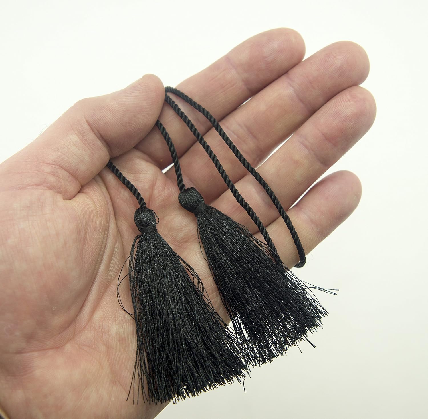 HAND® Set of 4 Black Silky Polyester Double Ends Tassels with String Cord - 127cm Long