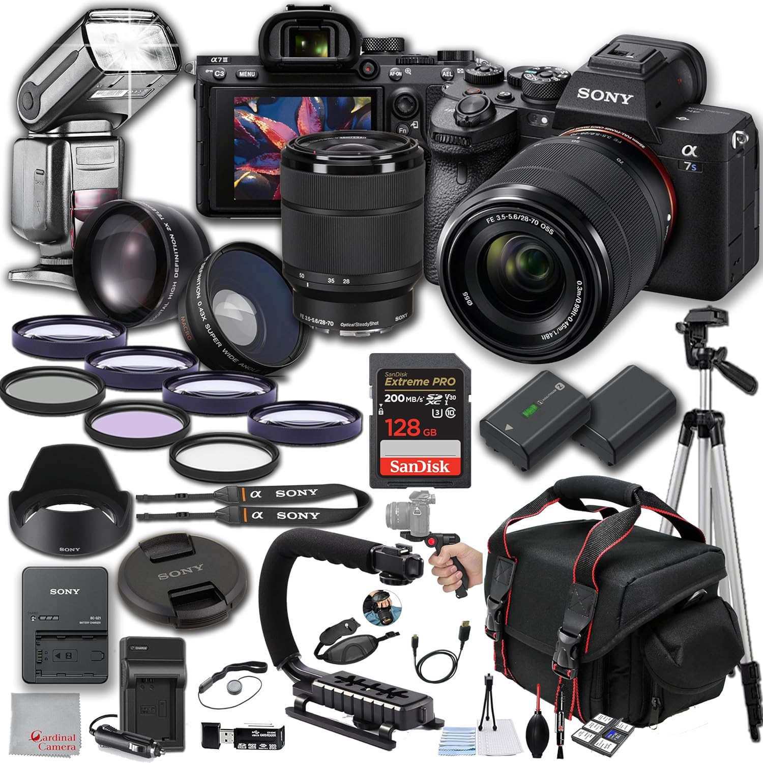 Sony a7S III Mirrorless Camera with Sony FE 28-70mm f/3.5-5.6 OSS Lens | 12.1 MP | TTL Flash, 128GB Extreme Memory, U Grip, Filters, Extra Battery, Tripod Kit & More