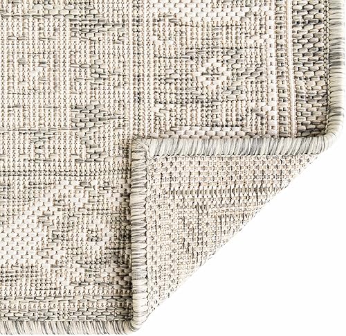 Miniatura 253 de Rugs.com Outdoor Aztec Collection Alfombra – 4 x 6 pies alfombra de tejido plano gris carbón perfecta para salas de estar, grandes comedores, planos