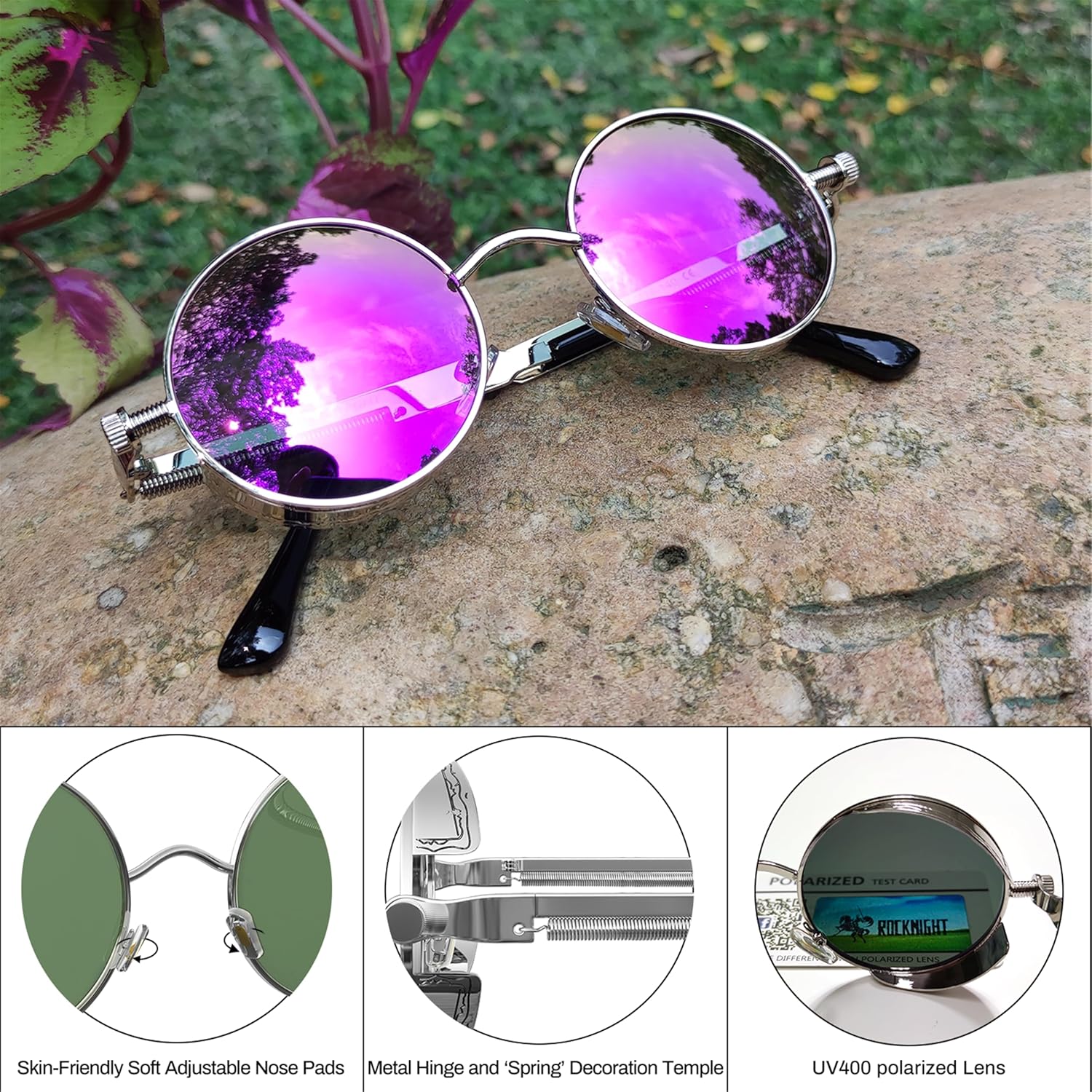 ROCKNIGHT Gothic Steampunk Round Polarized UV400 Protection Sunglasses Unisex Street Outdoor 48mm - Image 5