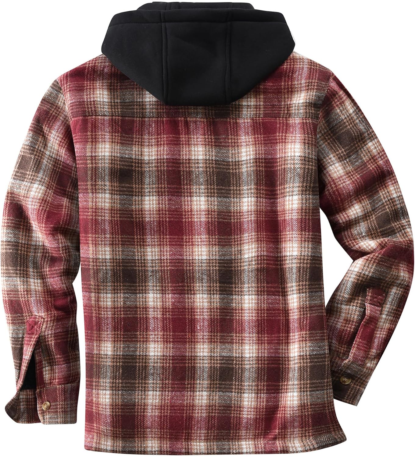 KOMANA Men's Zip Button Sherpa Plaid Flannel Shirt Jacket with Hood