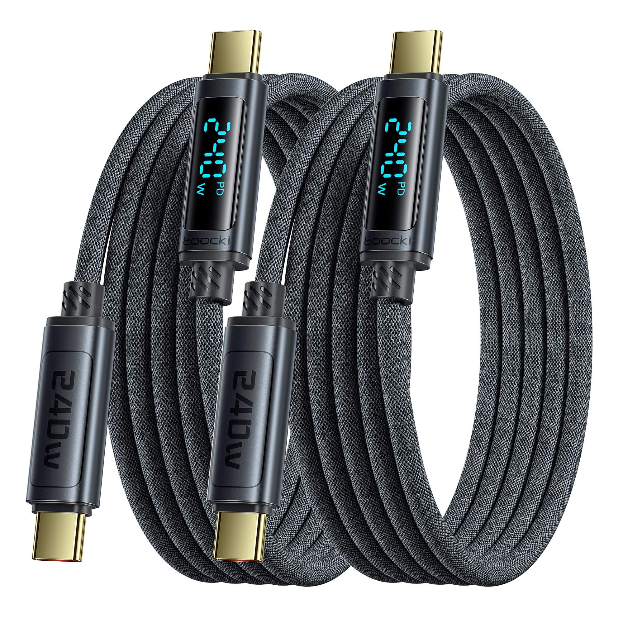 toocki Kabel USB C na USB C, 240 W, 1 m [2 sztuki] PD3.1, kabel do szybkiego ładowania QC4.0 z wyświetlaczem LED do iPhone 17/16 Pro Max, Samsung Galaxy S24/S23, Pad Pro, MacBook Air, tabletów, Huawei