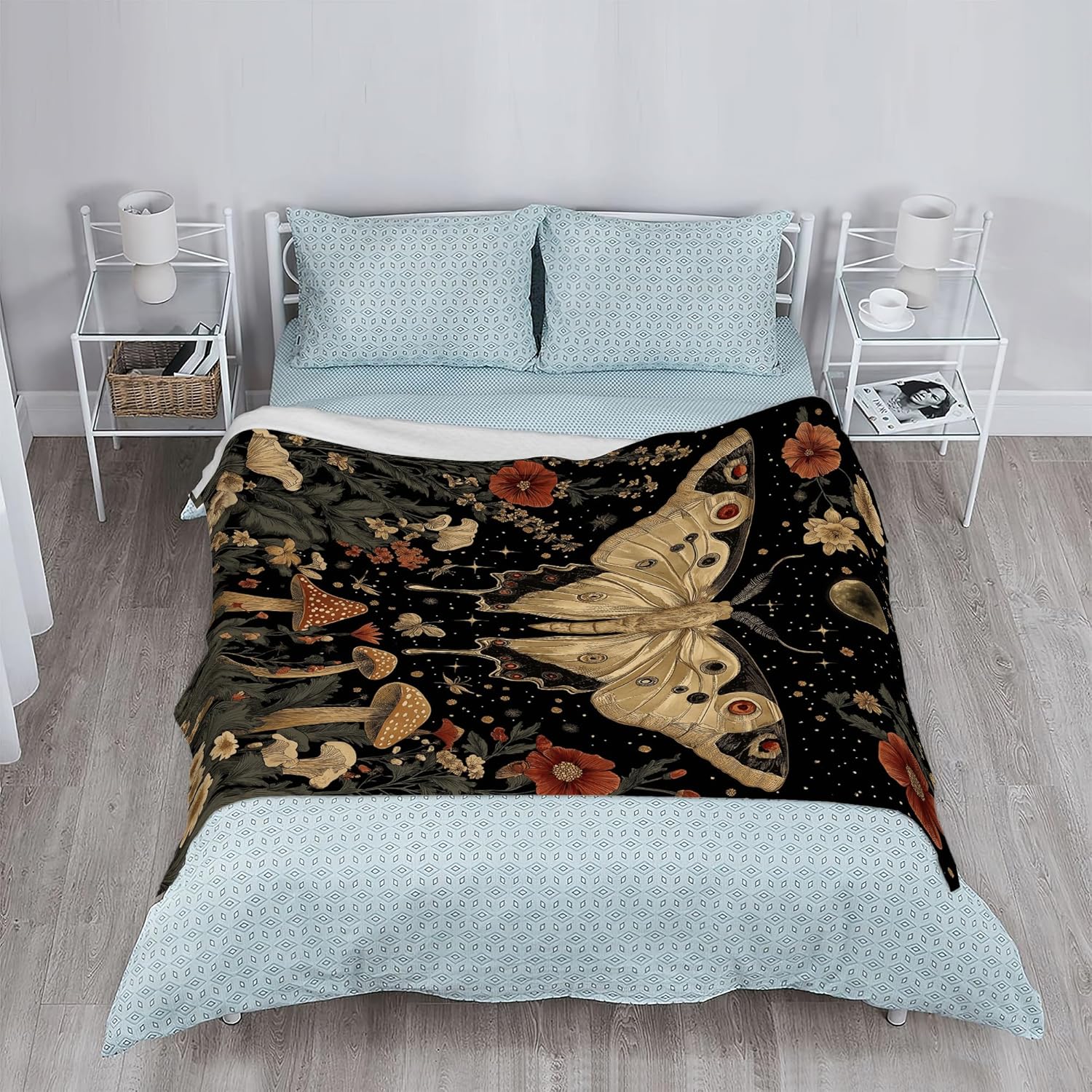 Fall Throw Blanket,Vintage Moth Throw Blanket for Couch Home Decor,Gothic Mushroom Flower Soft Plush Travel Blanket Lightweight,Cozy Throws for Couch,Bed,Naps,Reading50 X 60 Inch - Image 7