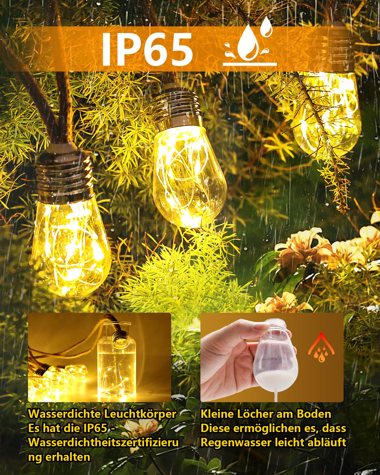 Catena Luminosa Solare Esterno | 8M 16 LED IP65 | 8 Modalità Luci Corda di Canapa Naturale | Impermeabile | per Feste, Giardino, Cortile, Balcone