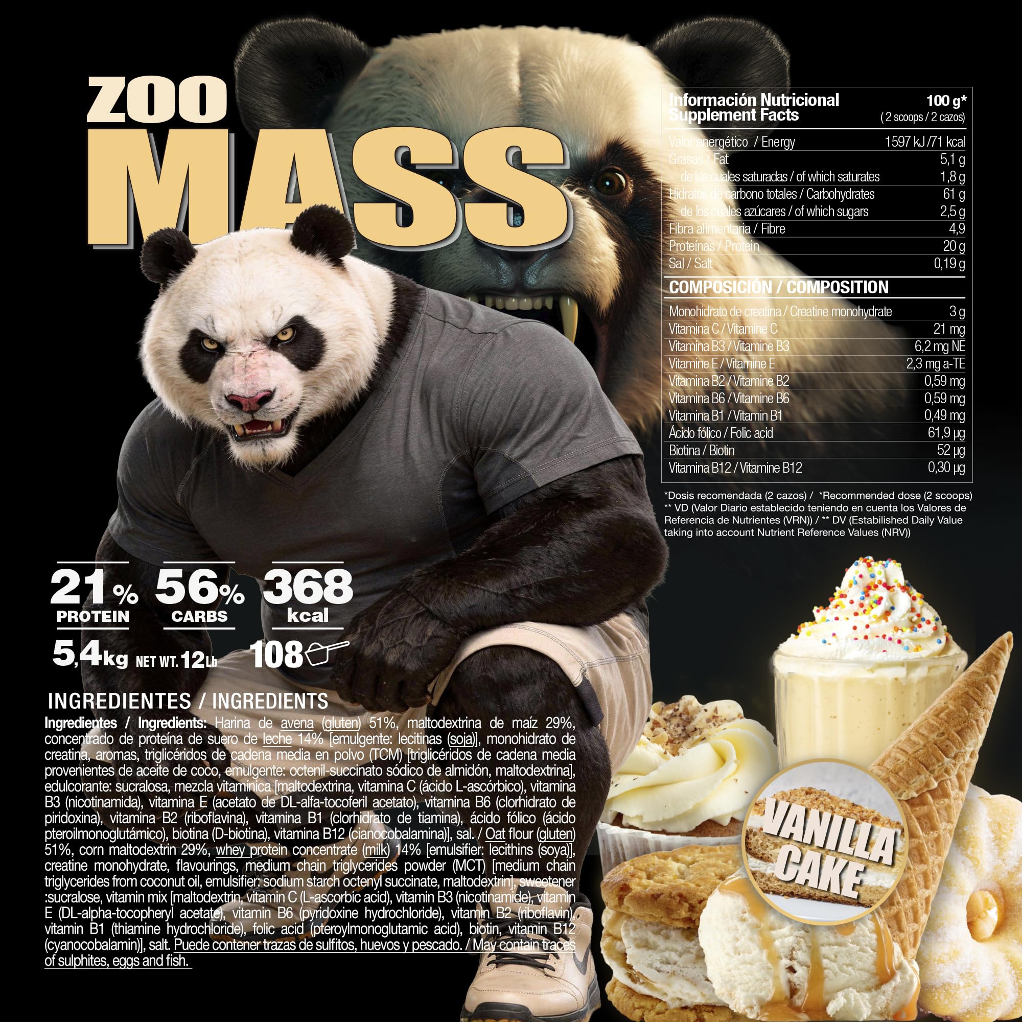 Zoomad Labs | Zoo Mass (5,4kg) | Gainers | Prise de masse rapide et de qualité - Vanille