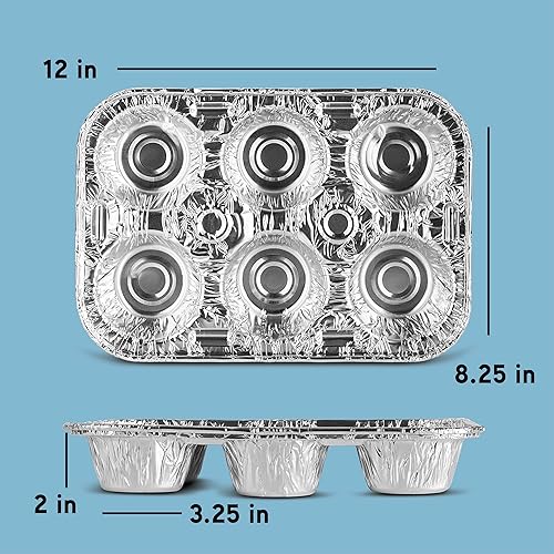 Miniatura 10 de PLASTICPRO Moldes de papel de aluminio reutilizables y desechables, capacidad para 6 cupcakesmagdalenas y tartas, paquete de 50