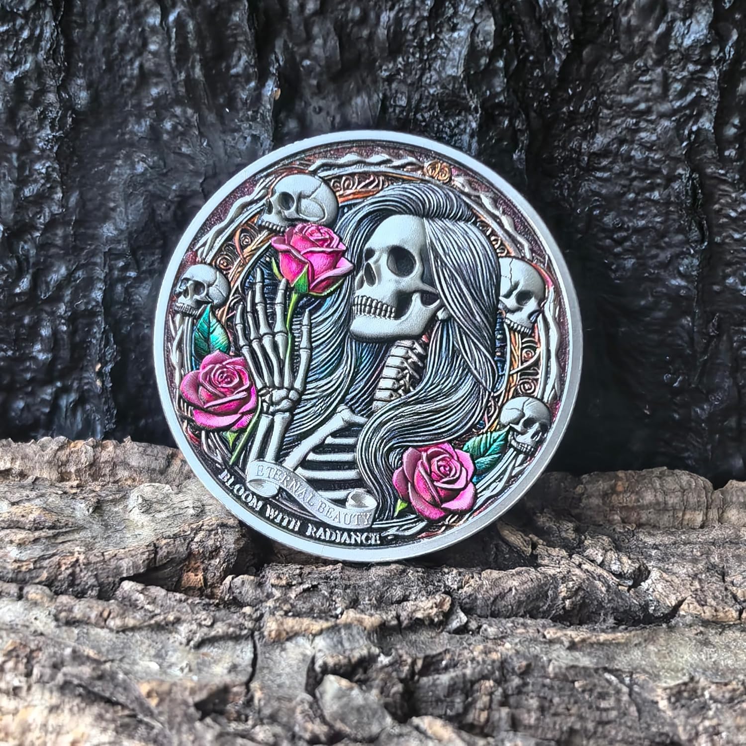 Eternal Beauty Challenge Coin - 1.57 Inch Zinc Alloy Motivational Token with Artistic Design and Inspiring Quote for Mindfulness and Reflection