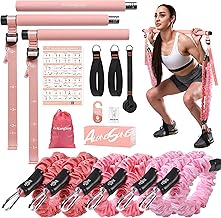 Set de Pilates, 6 Bandas de Resistencia (20-180lbs o 50-360lbs), Longitud Ajustable, con Anclaje para Puerta para Entrenamiento Muscular, Kit Pilates en Casa, Adecuado para Hombres y Mujeres