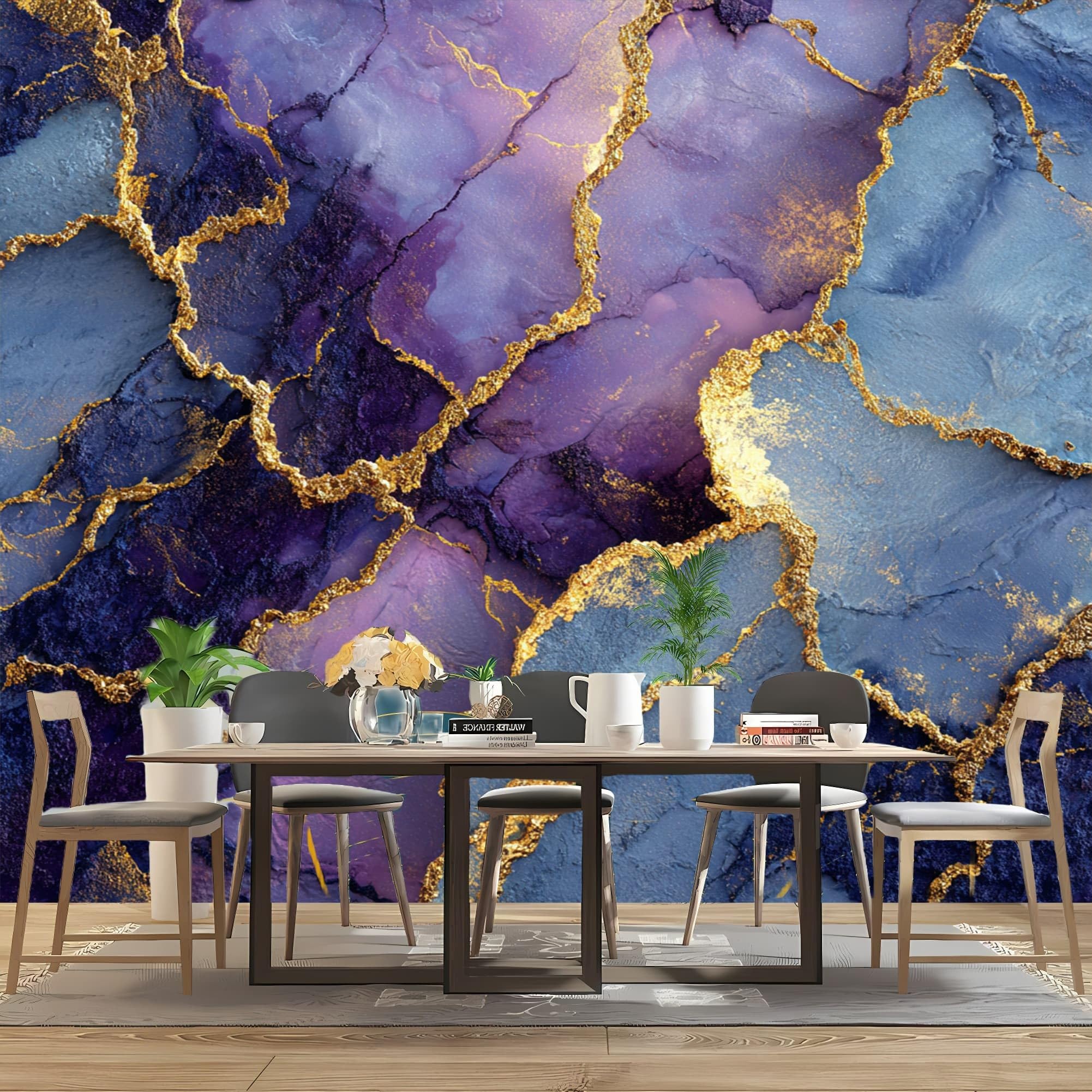 Fioletowa tapeta z włókniny salon sypialnia 350 x 256 cm