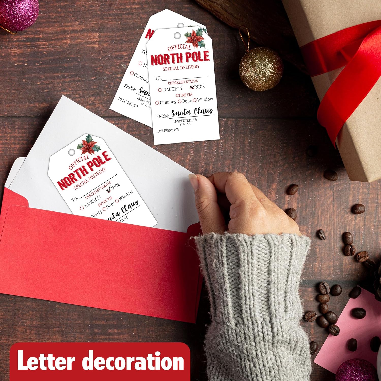 Christmas Paper Gift Tags with String from Santa, 2x3.5 Inches North Pole Christmas Gift Labels, 50PCS Holly Floral Print Tags for Present, Holiday Wrapping Party Favor Decor Supplies-A18 - Image 5