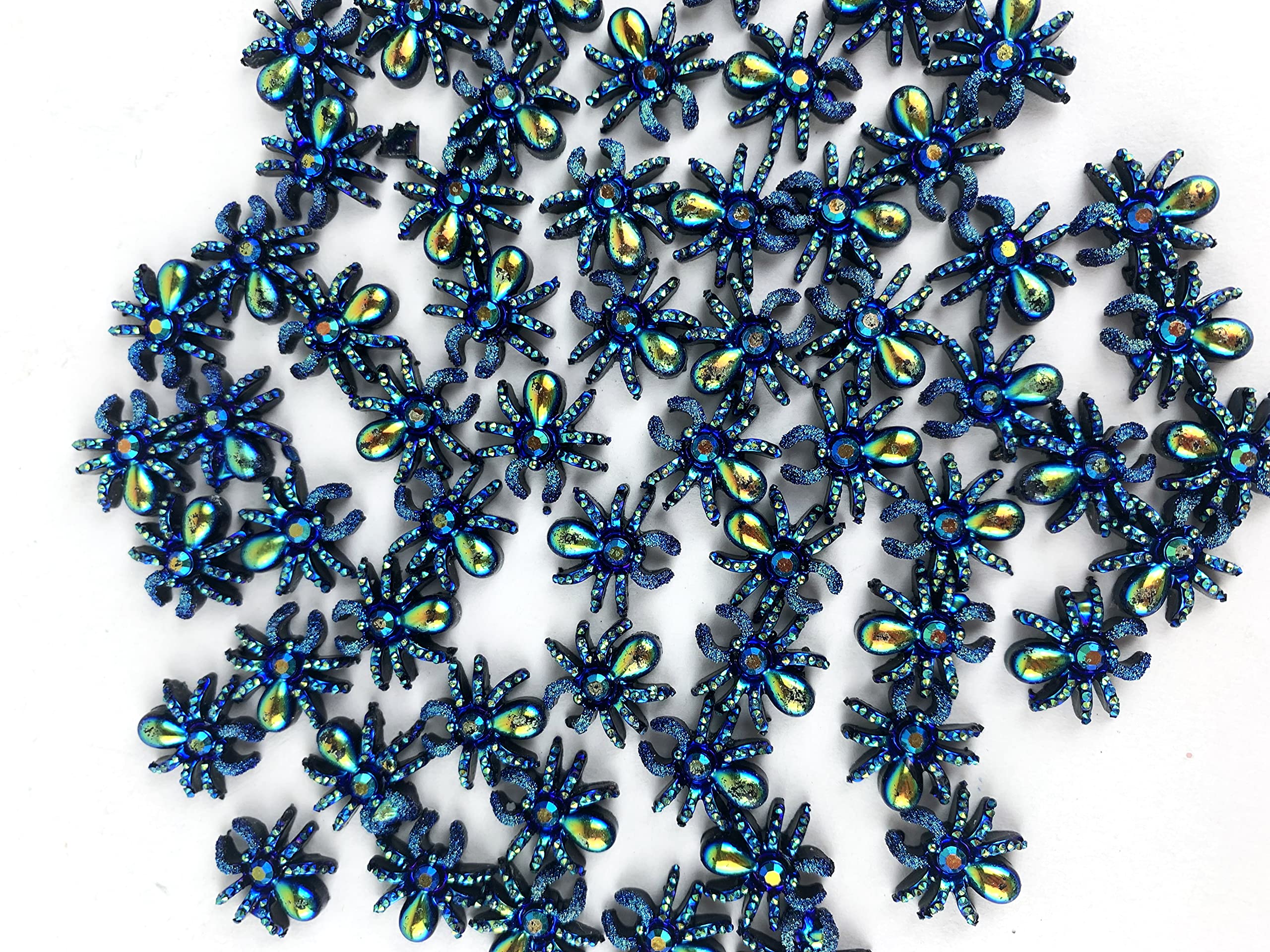 60PC Halloween Blue Spider Resin Flatback for Scrapbooking Decorations Embellishment DIY Craft Making Charms 13mm