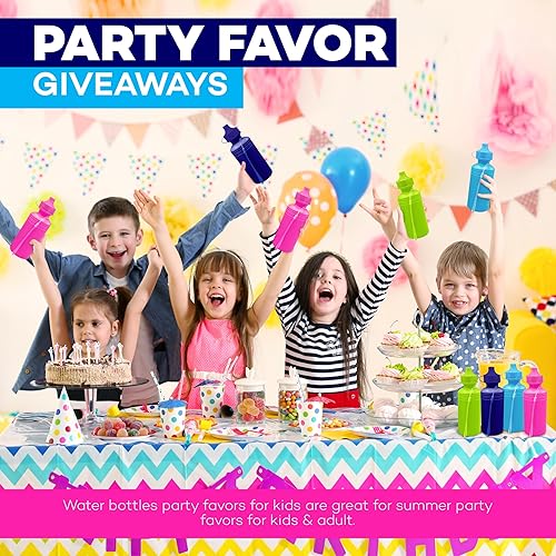 Miniatura 7 de 4E's Novelty Paquete de 22 botellas de agua para deportes acuáticos para niños, 18 onzas, reutilizables, de plástico, colores neón, sin BPA, regalo