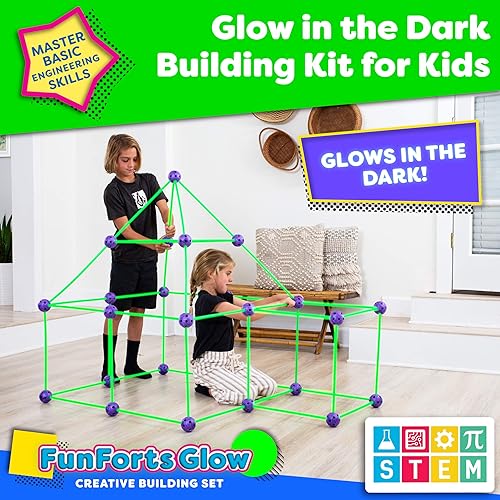 Miniatura 2 de POWER YOUR FUN Fun Forts Glow Fort Kit de construcción para niños paquete de 81 juguetes de construcción STEM que brillan en la oscuridad tienda de