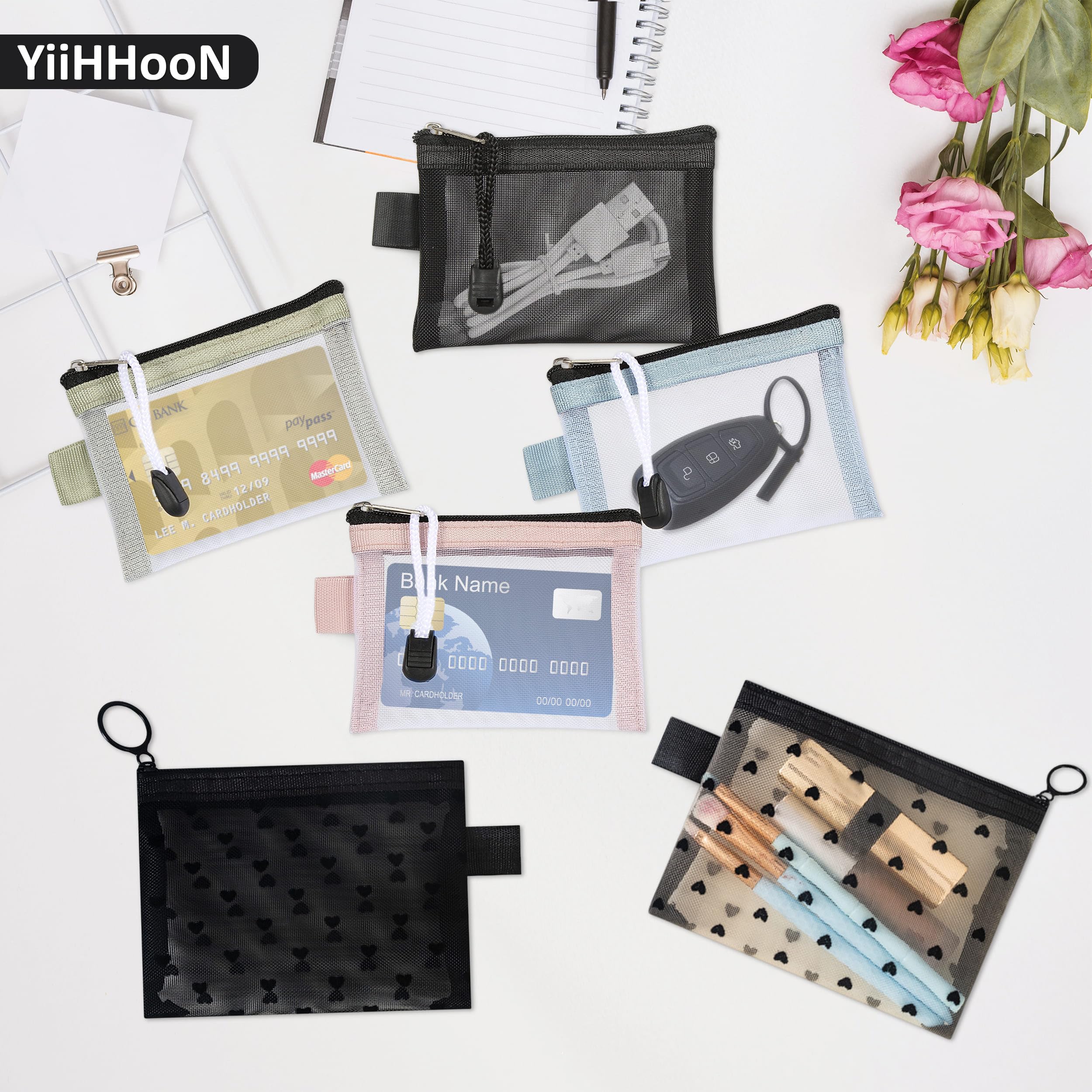 Mini Sacchetti a Rete con Cerniera, 12 Pezzi Mini Borse a Rete con Cerniera in Nylon, Mini Tasche a Rete con Chiusura Lampo per Make up e Organizer da Viaggio per Donna