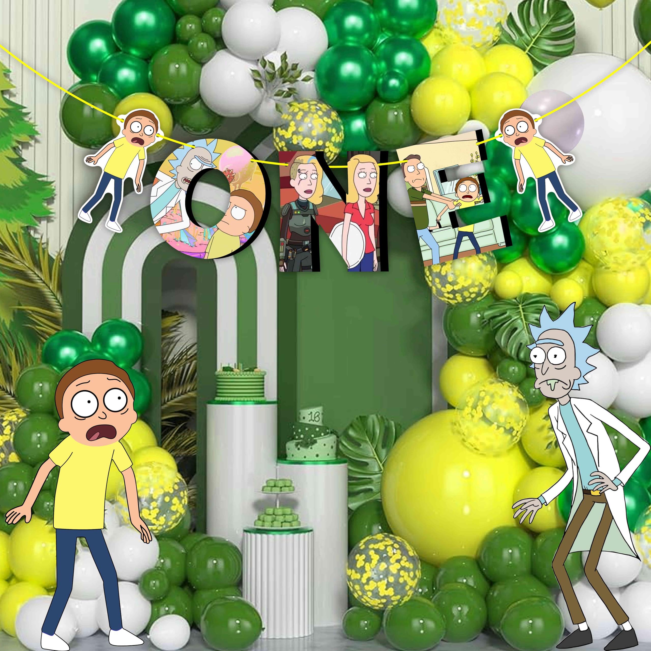 Rck and Mrty ONE Banner – 1st Birthday Party Decoration, Interdimensional Green Portal Themed Banner, Cartoon Inspired Highchair or Wall Decor, Custom