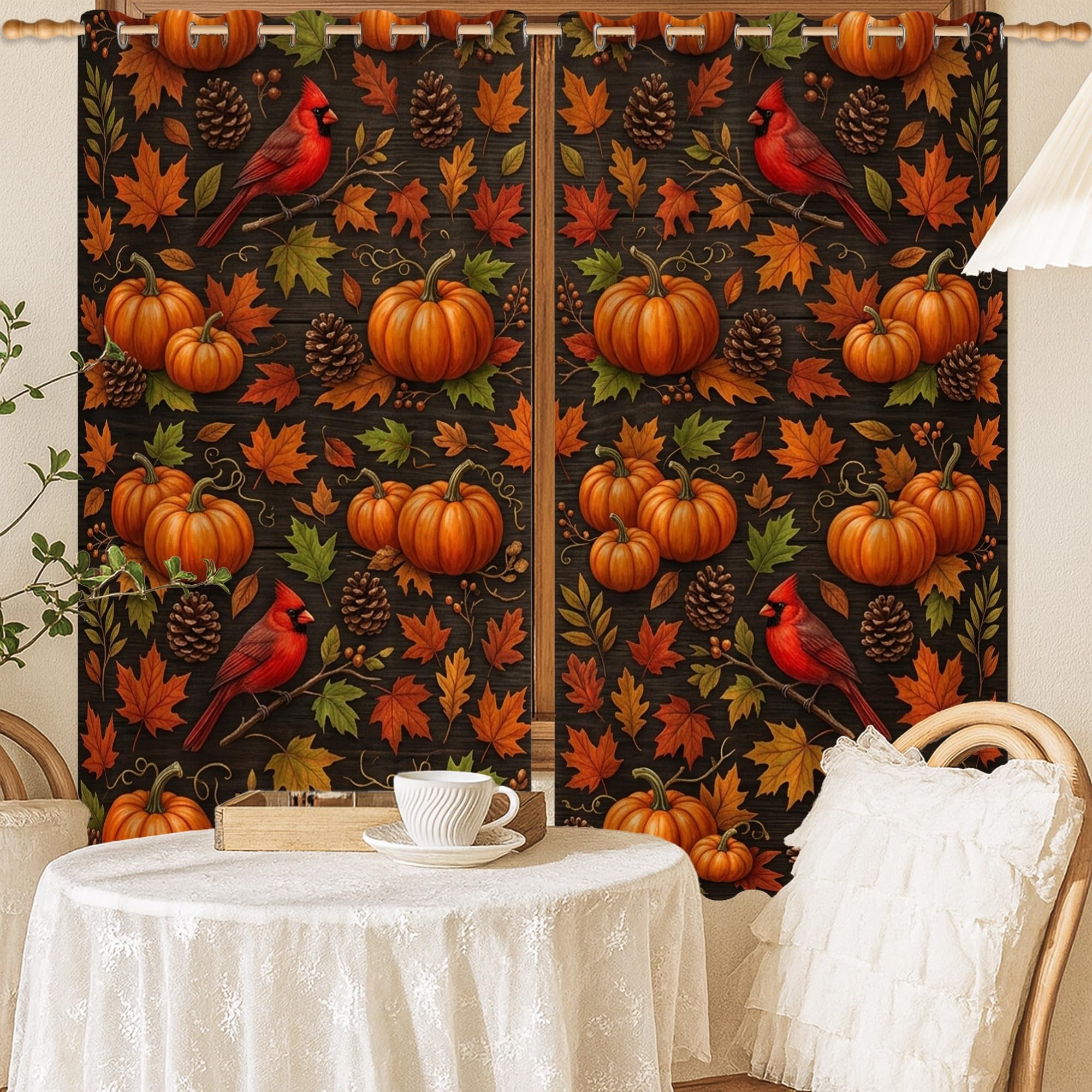 Rideaux occultants citrouilles et pommes de pin orange d'automne pour chambre