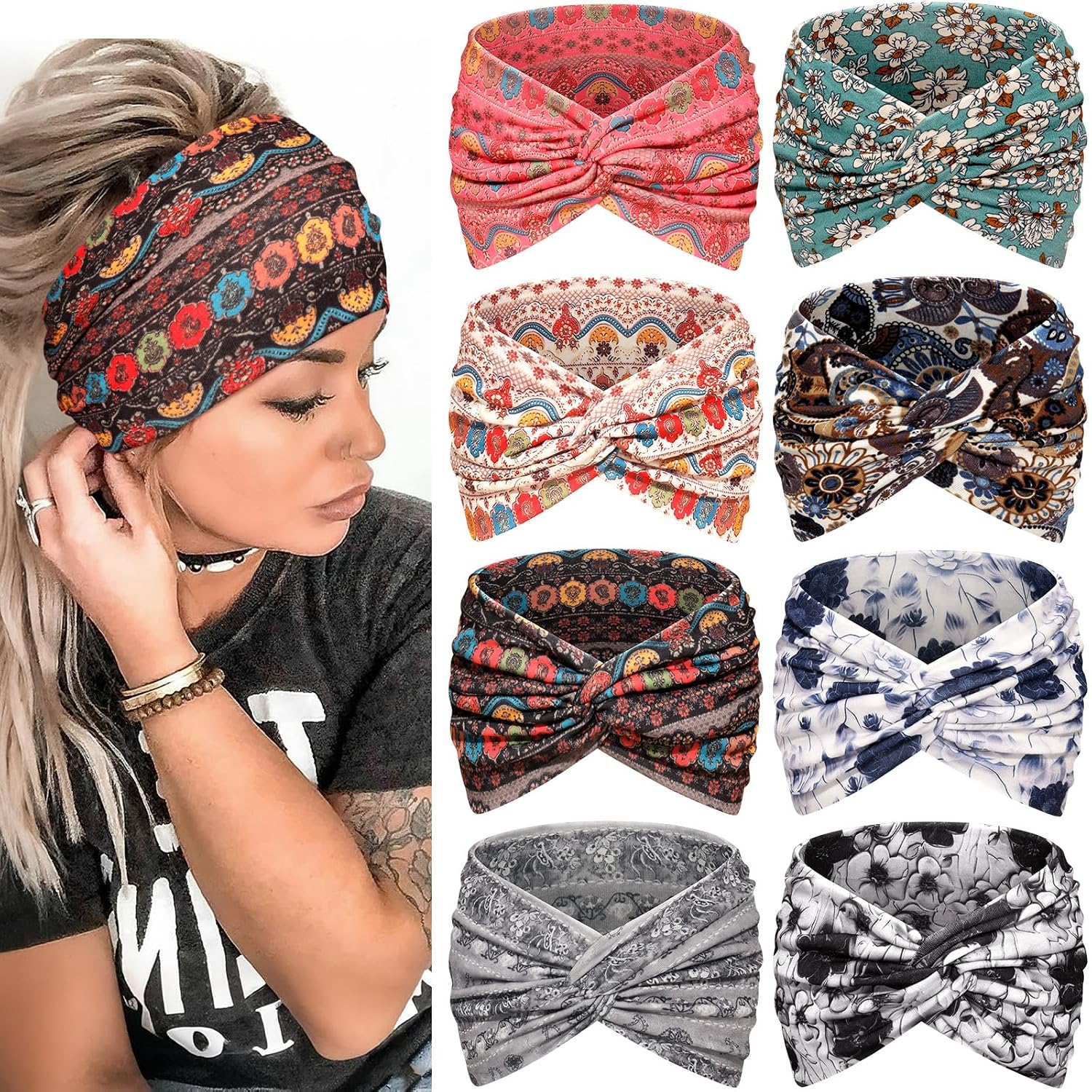 Awumbuk Wide Headbands for Women - Non-Slip Workout Hair Wraps