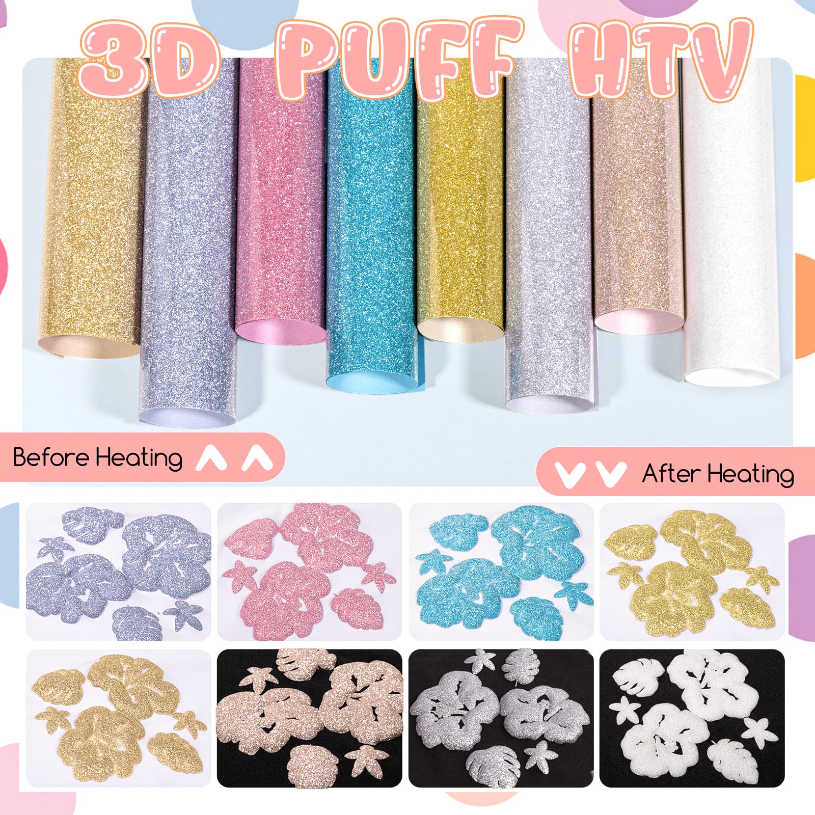 Pattern Puff Vinyl Snapklik.com : 3D Puff Heat Transfer Vinyl Bundle 8 Sheets 12