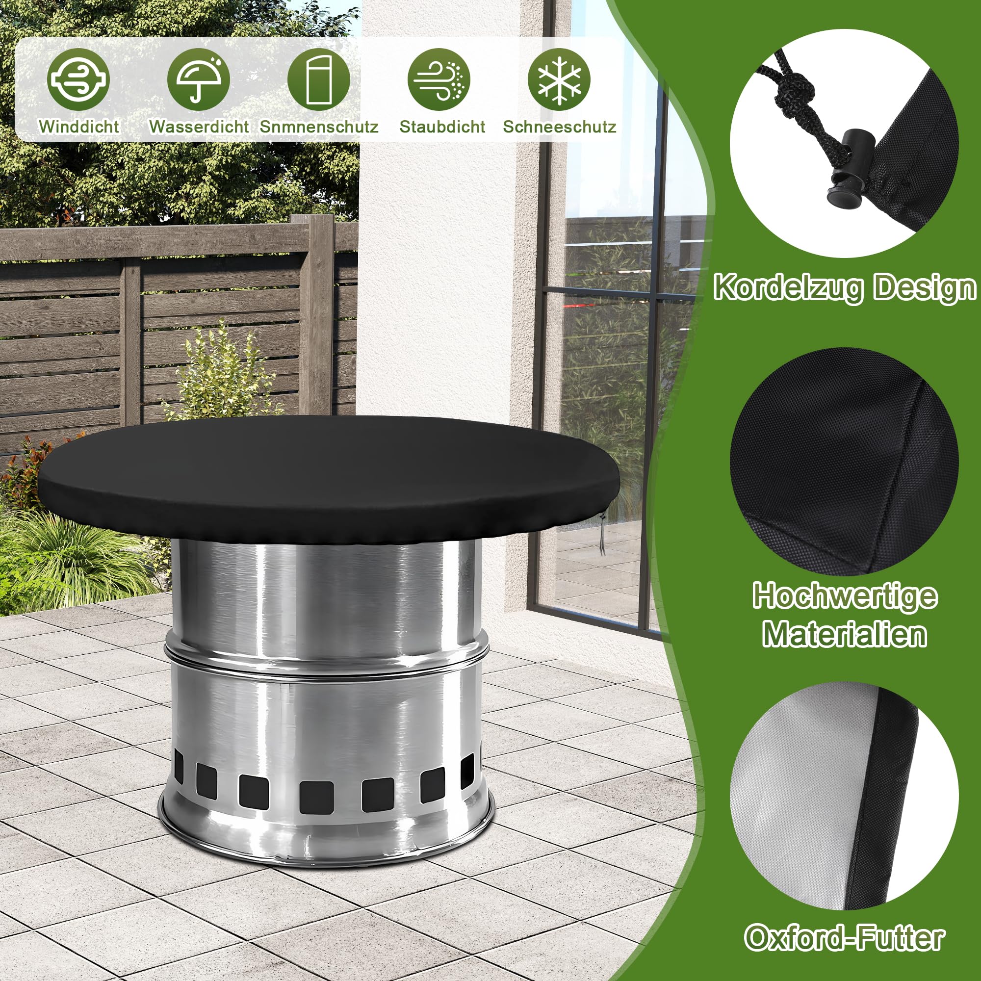 Housse De Plaque De Feu Ronde 100 Cm – Imperméable 420D, Anti-UV, Avec Cordon De Serrage Pour Barbecue Et Plaque De Cuisson