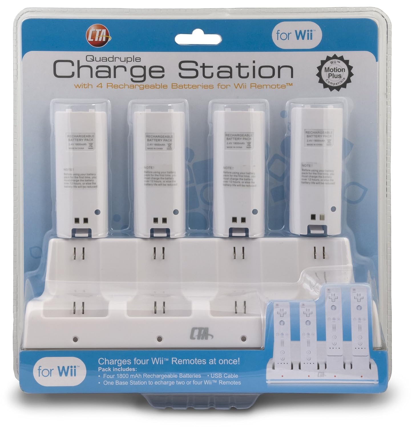 Wii Remote Quadruple Charge Station with 4 Rechargeable Batteries