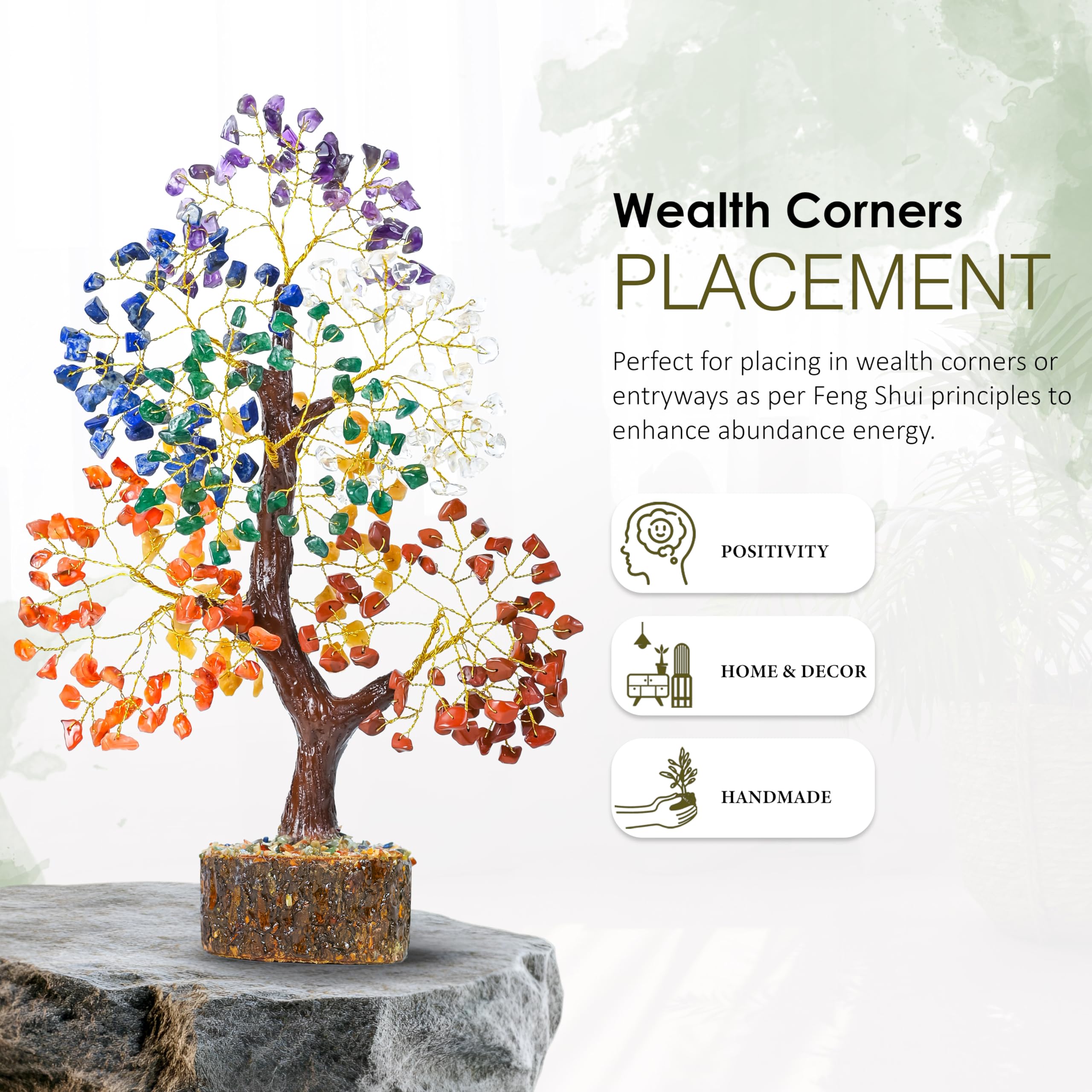 Crocon Albero della vita in cristallo curativo con tronco naturale, 7 chakra, pietra preziosa per buona fortuna, energia positiva, guarigione Reiki e decorazione per ufficio, donne,
