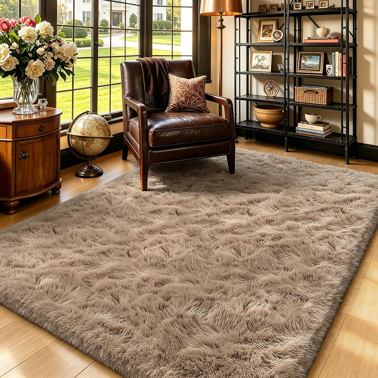 4x6 Beige Rug for Bedroom, Fluffy Shag Area Rug Small Rug Bedroom Carpet OEKO-TEX STANDARD 100