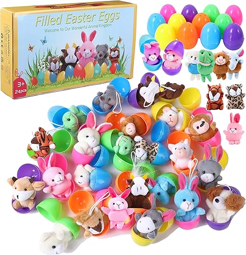 Paquete de 24 huevos de Pascua rellenos con mini animales de peluche para niños cesta de Pascua rellenosrellenos caza de huevos de Pascua recuerdo