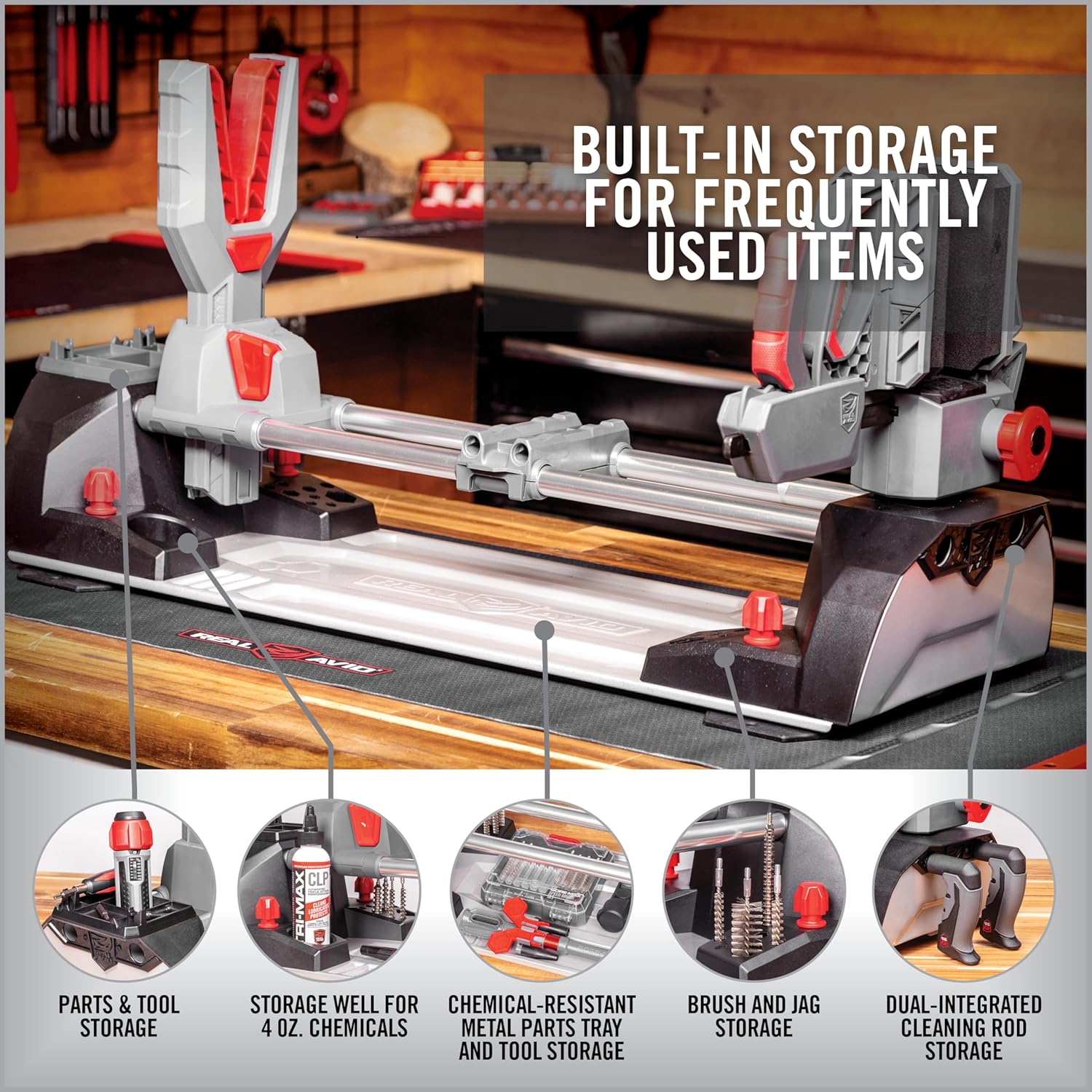 Real Avid Master Gun Workstation Up to 18.3" of Travel One-Hand Quick Adjustable Clamping, Non-Marring Form-Fitting Yokes Vise Ideal for Gun Cleaning & Maintenance w/Leveling Knob for Scope Mount