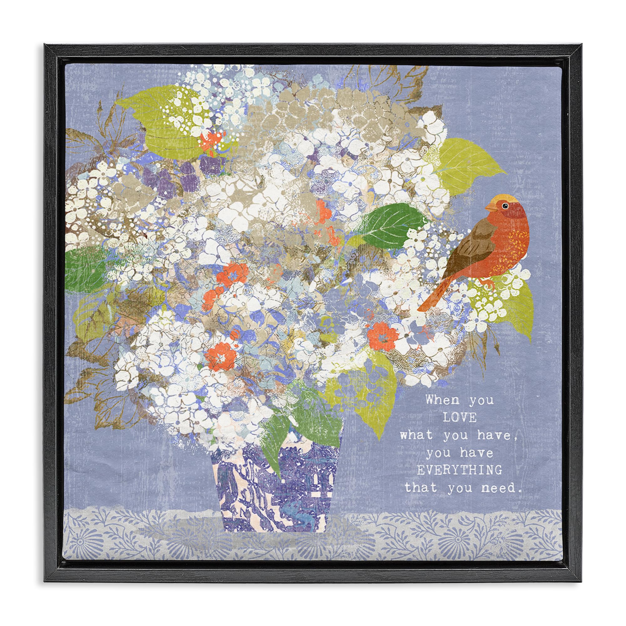 Stupell Industries Jet Black (Matte) 'Floral Inspiration On Love'| Floating Frame Canvas Art