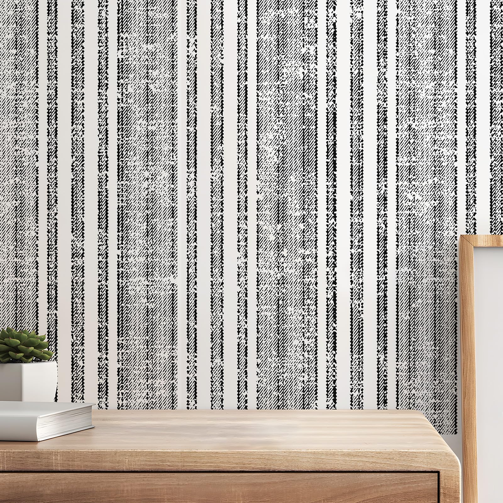 Moderne Tapete zum Abziehen und Aufkleben, Boho-Kontaktpapier, schwarz, gestreift, Vinyl, wasserdicht, für Schlafzimmer, Badezimmer, Wandverkleidung, Schränke, Dekor