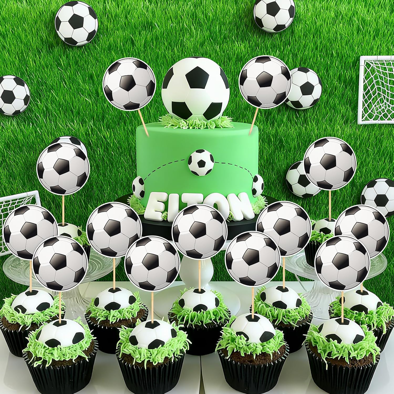 Hooqict 40Pcs Soccer Cupcake Toppers Soccer Ball Birthday Cake Topper Decorations Cupcake Picks for Kids Boys Men Sports Theme Birthday Party Decorations Game Day Party Supplies image 4