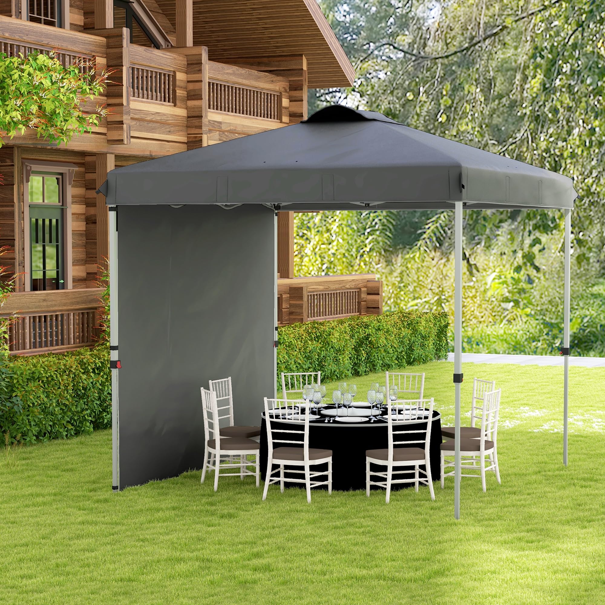 Outsunny Tenda pieghevole 2,5x2,5 m Gazebo da giardino con 1 parete laterale regolabile in altezza in 3 livelli Anti-UV impermeabile e sacchetto di sabbia Gazebo per campeggio all'aperto feste Grigio