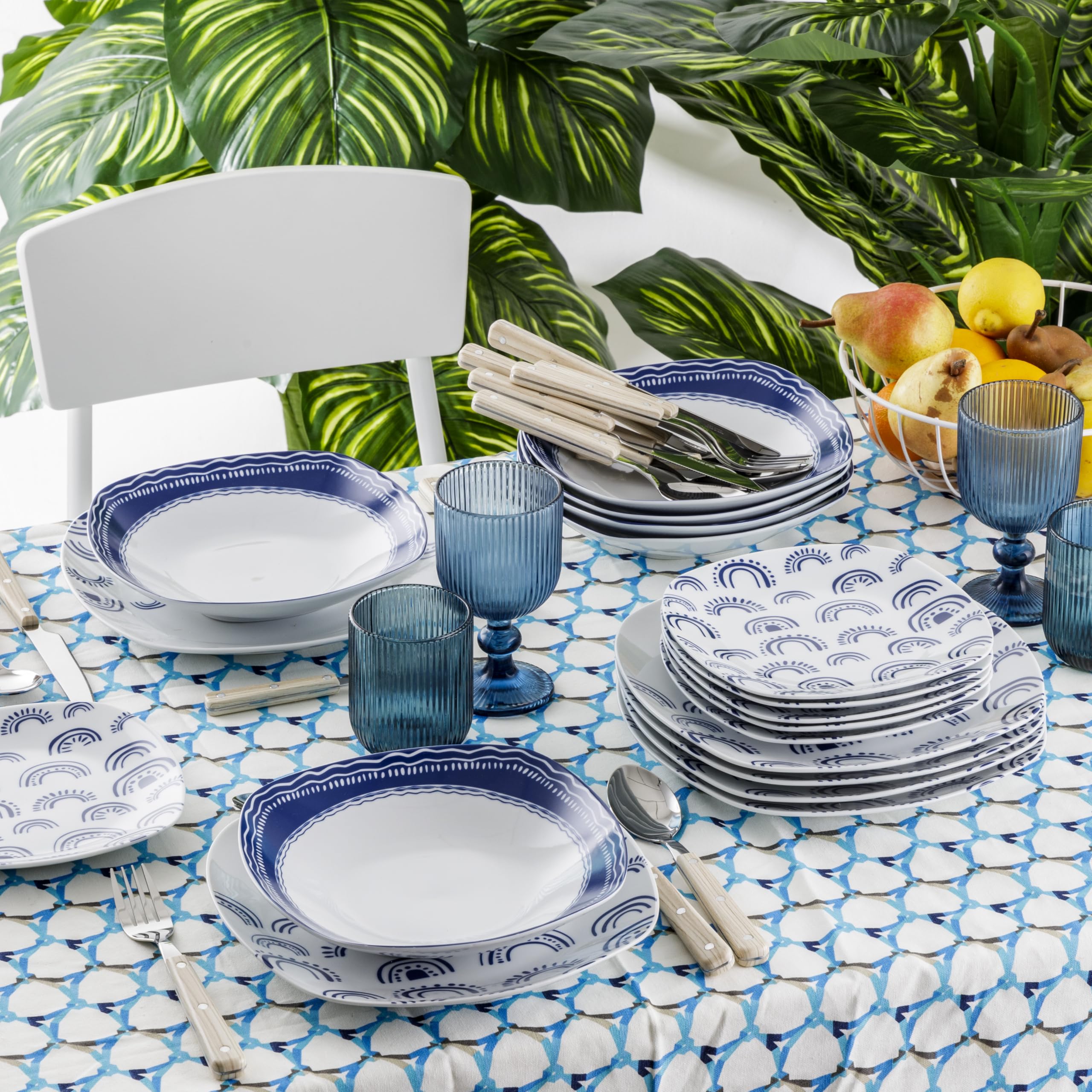 Servizio Piatti Porcellana 18 Pezzi - Per 6 Persone, Piatti Piani, Fondi E Da Dessert, Colorato E Moderno - Foto 6