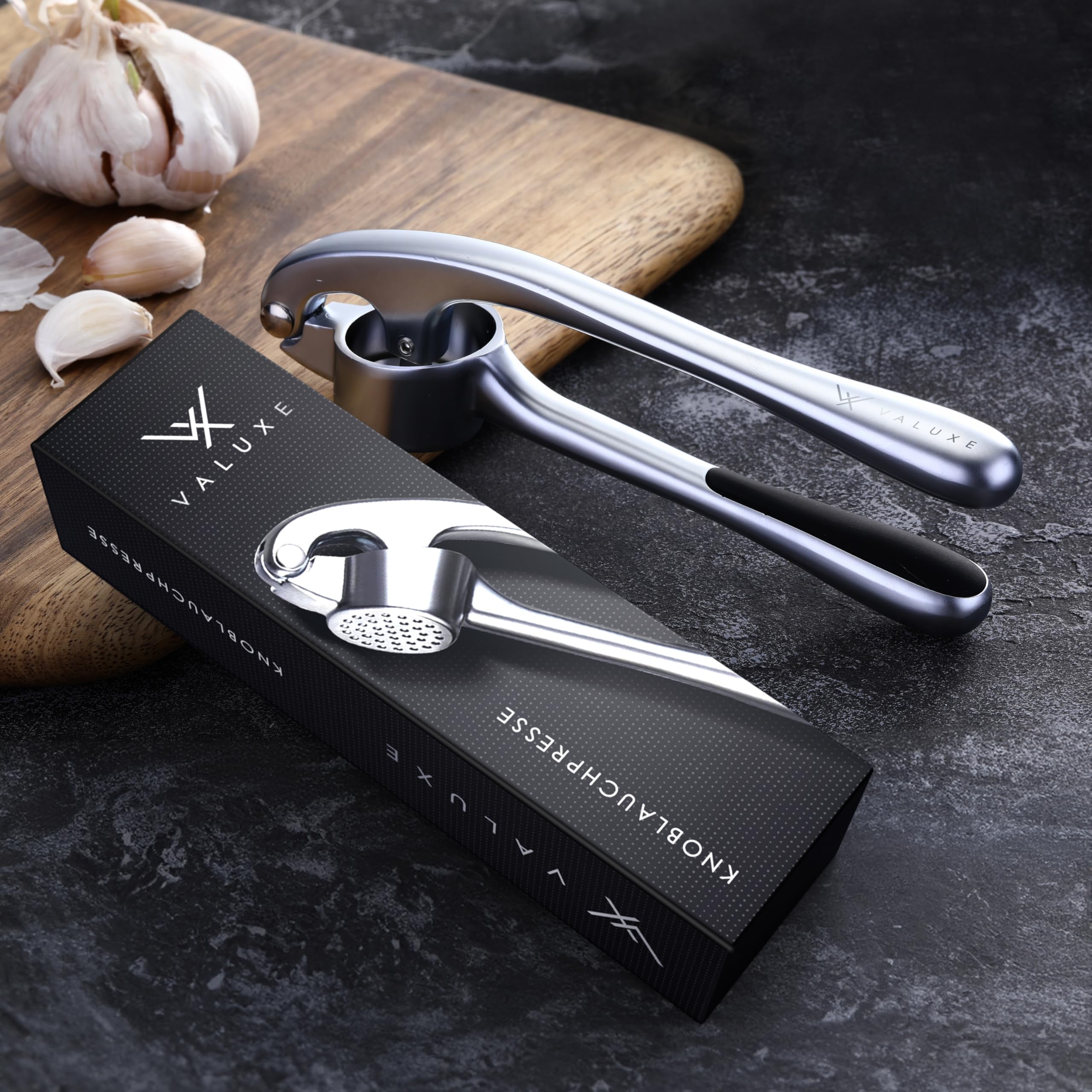 VALUXE® Knoblauchpresse spülmaschinenfest mit kraftvoller Hebelwirkung - Praktische Knoblauch-Presse - Profi Garlic Press Crusher, Handpresse hochwertig & robust