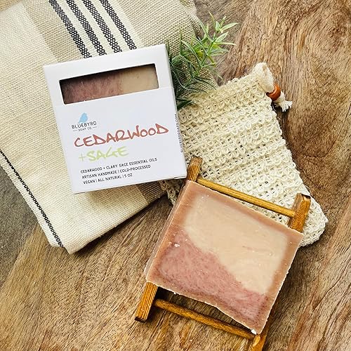 Miniatura 2 de Bluebyrd Soap Co. Jabón en barra de madera de cedro y salvia, barra de jabón 100% natural hecha con aceites esenciales, barras de jabón naturales