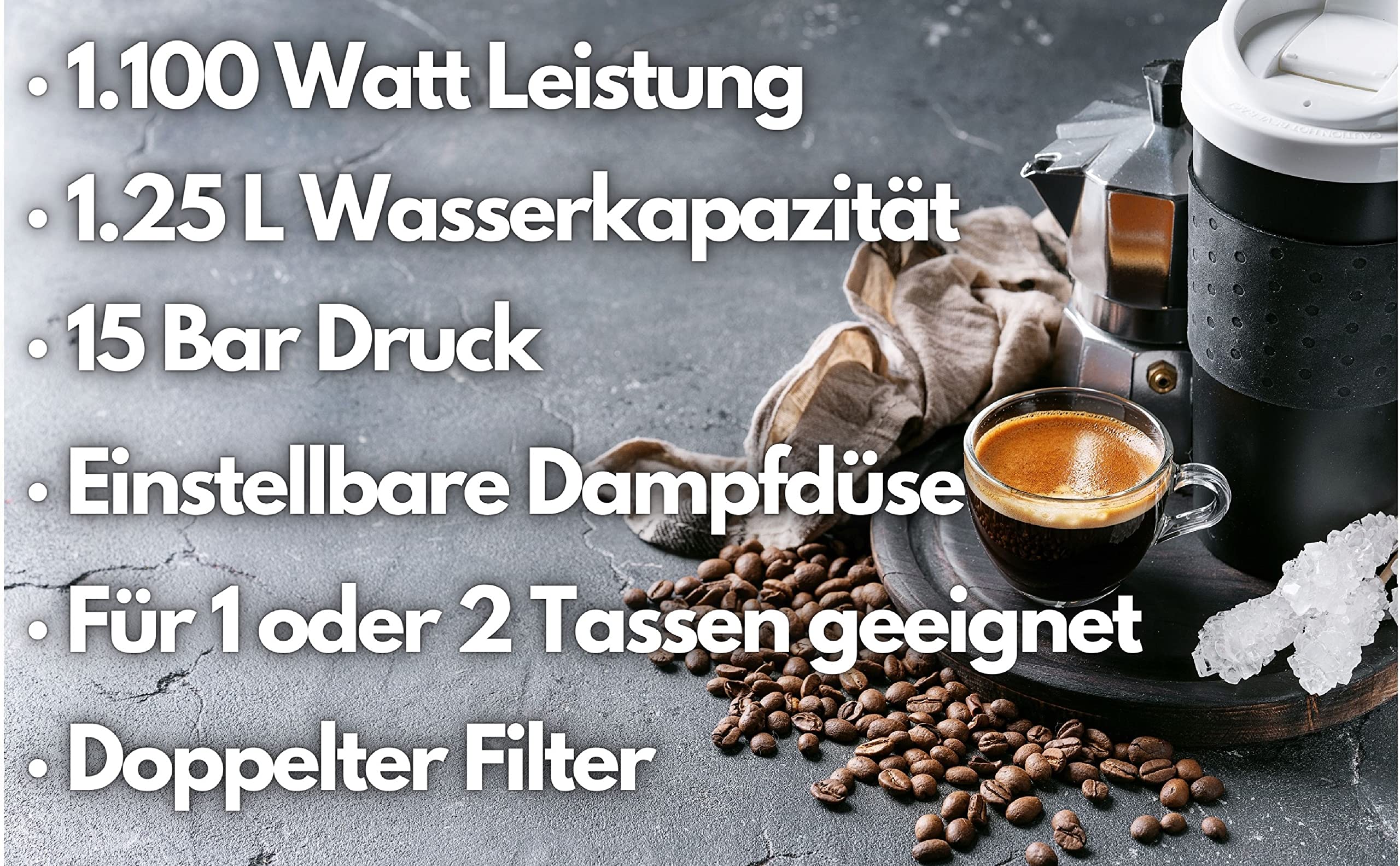 Zilan Espressomaschine mit Milchaufschäumer Siebträgermaschine 1,25 L Wassertank 15 bar Retro Design