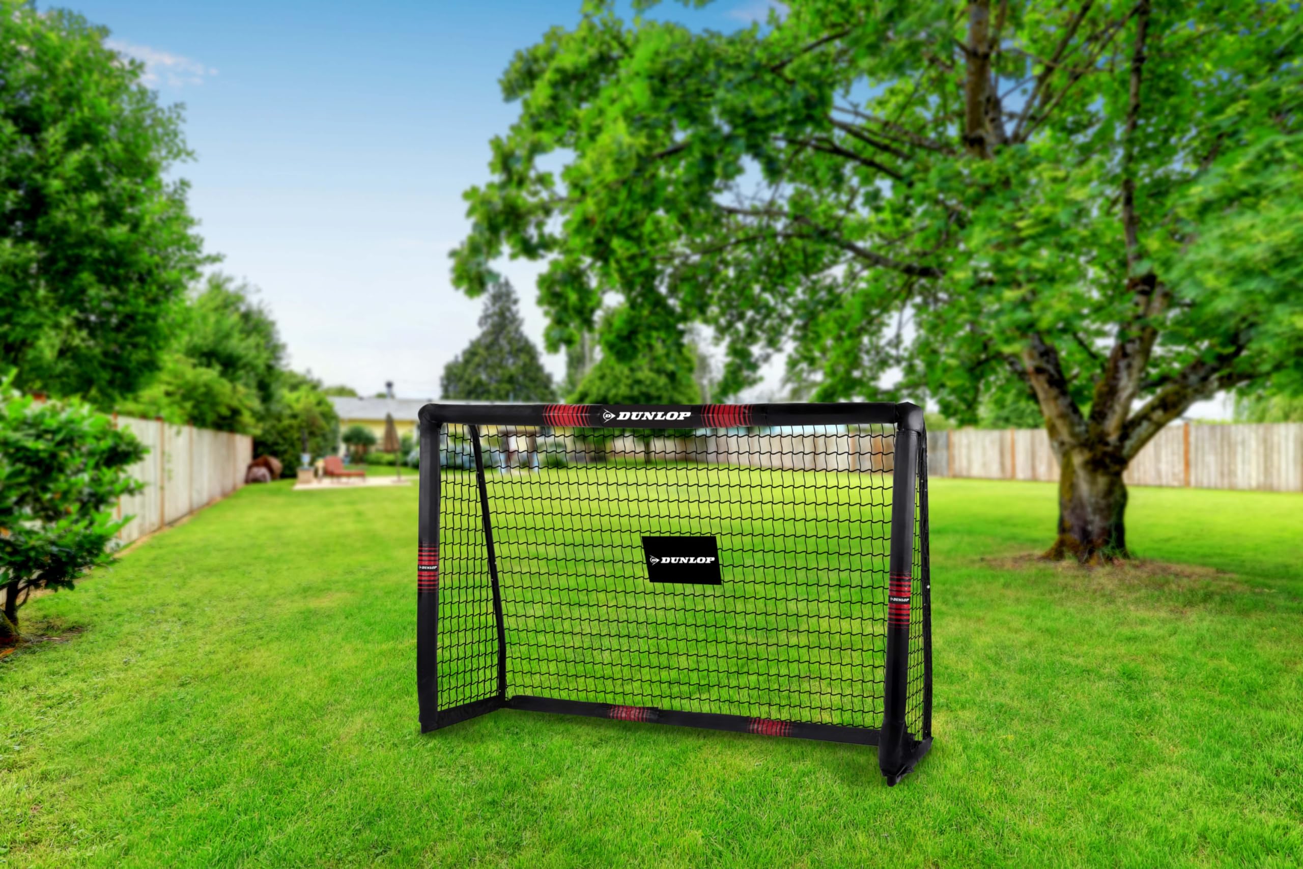 Dunlop Portería de fútbol – 240 x 160 x 85 cm – Metal – Accesorios de Entrenamiento de fútbol para Todas Las Edades – Fácil Montaje – Negro/Rojo