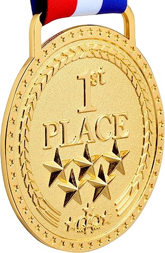 Miniatura 4 de Medallas de bronce dorado y plateado para premios de trofeo del 1er 2 y 3er lugar, acabado brillante o antiguo con cinta de satén roja, blanca y