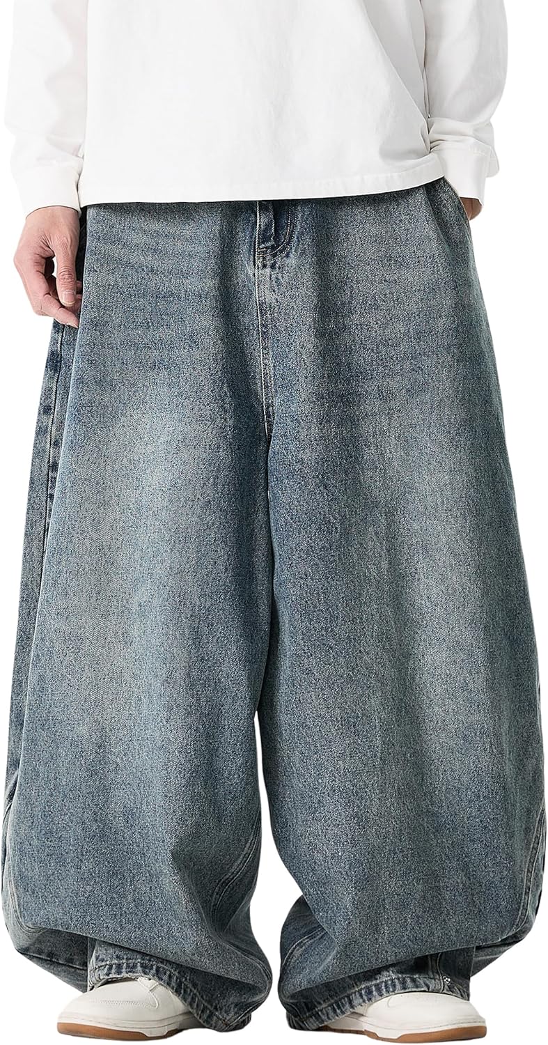 DOSLAVIDA Baggy Jeans for Men Wide Leg Hip Hop Jean Stylish Loose Fit Denim Pants Casual Streetwear Skateboard Pants - Image 3