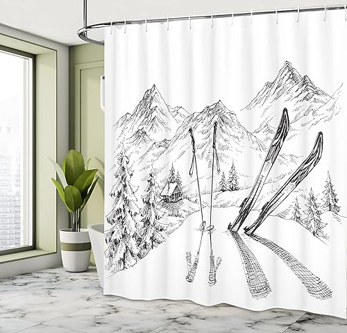 Miniatura 80 de Ambesonne Cortina de ducha de Navidad, estilo retro, palabras de deseos de Navidad con forma de árbol con adornos, juego de decoración de baño de