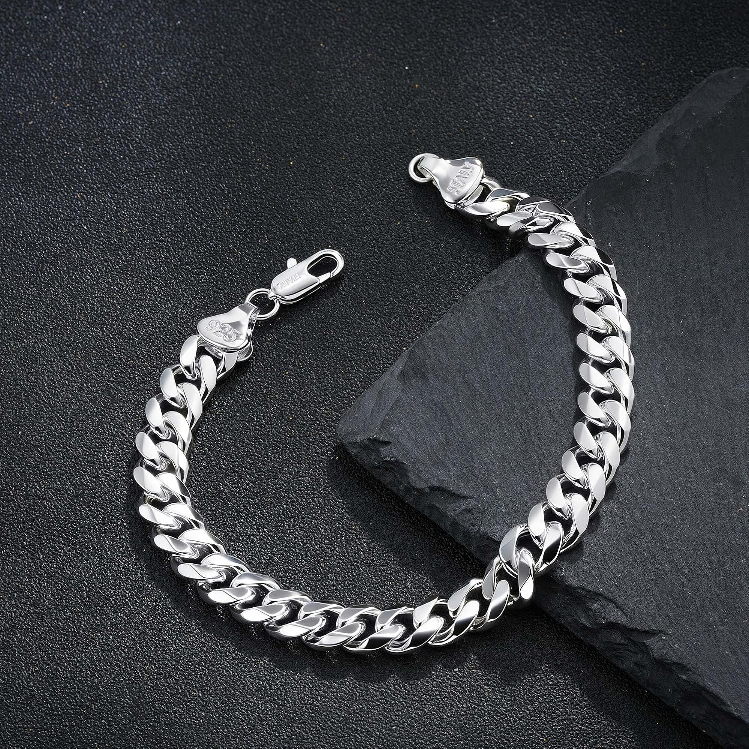 HIMSTORY Silver Cuban Link Bracelet for Men, 7mm/9mm/11mm 925 Sterling Silver Over Cuban Chain Bracelet Diamond Cut Silver Bracelets Gifts for Boyfriend Husband