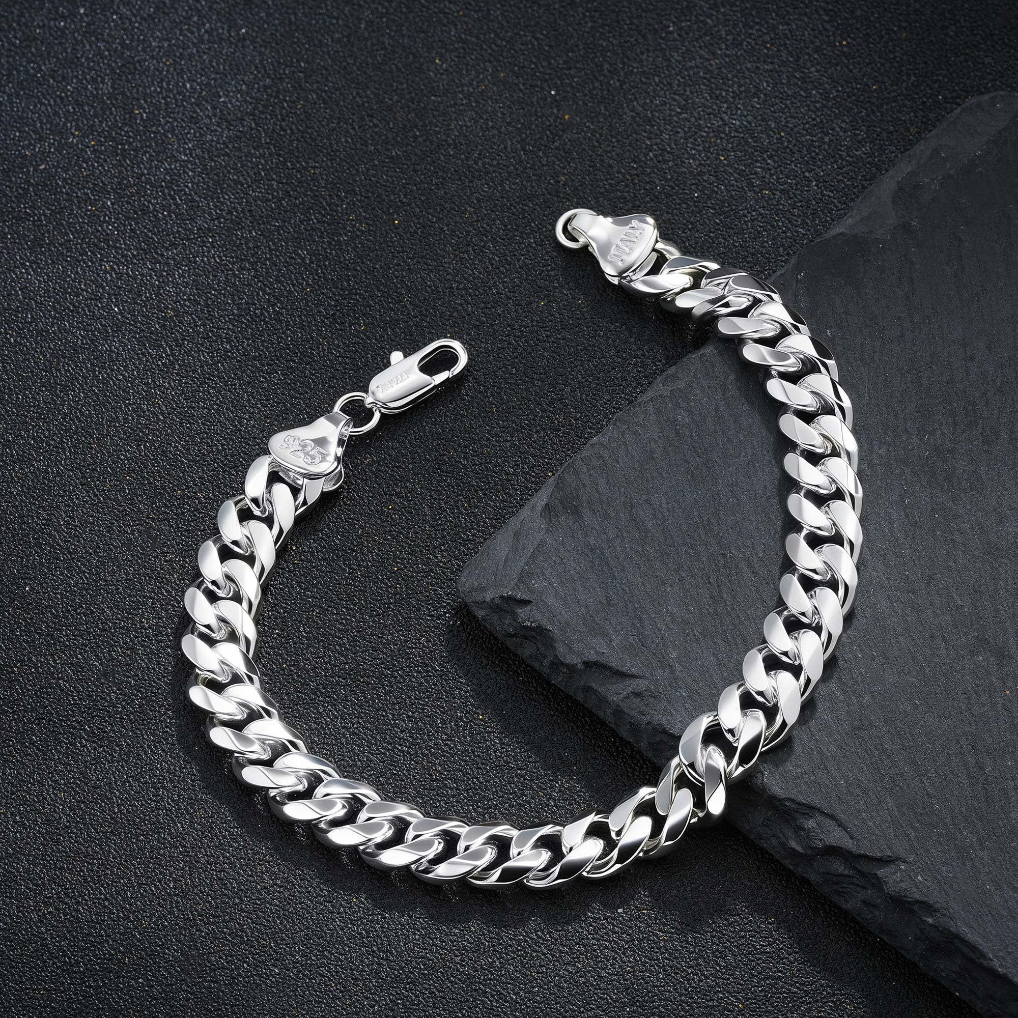 SLOONG 925 Silber Über Armbänder Herren-9mm Cuban Link Armband Diamant Cut Silber Armbänder für Freund und Ehemann 9 Zoll