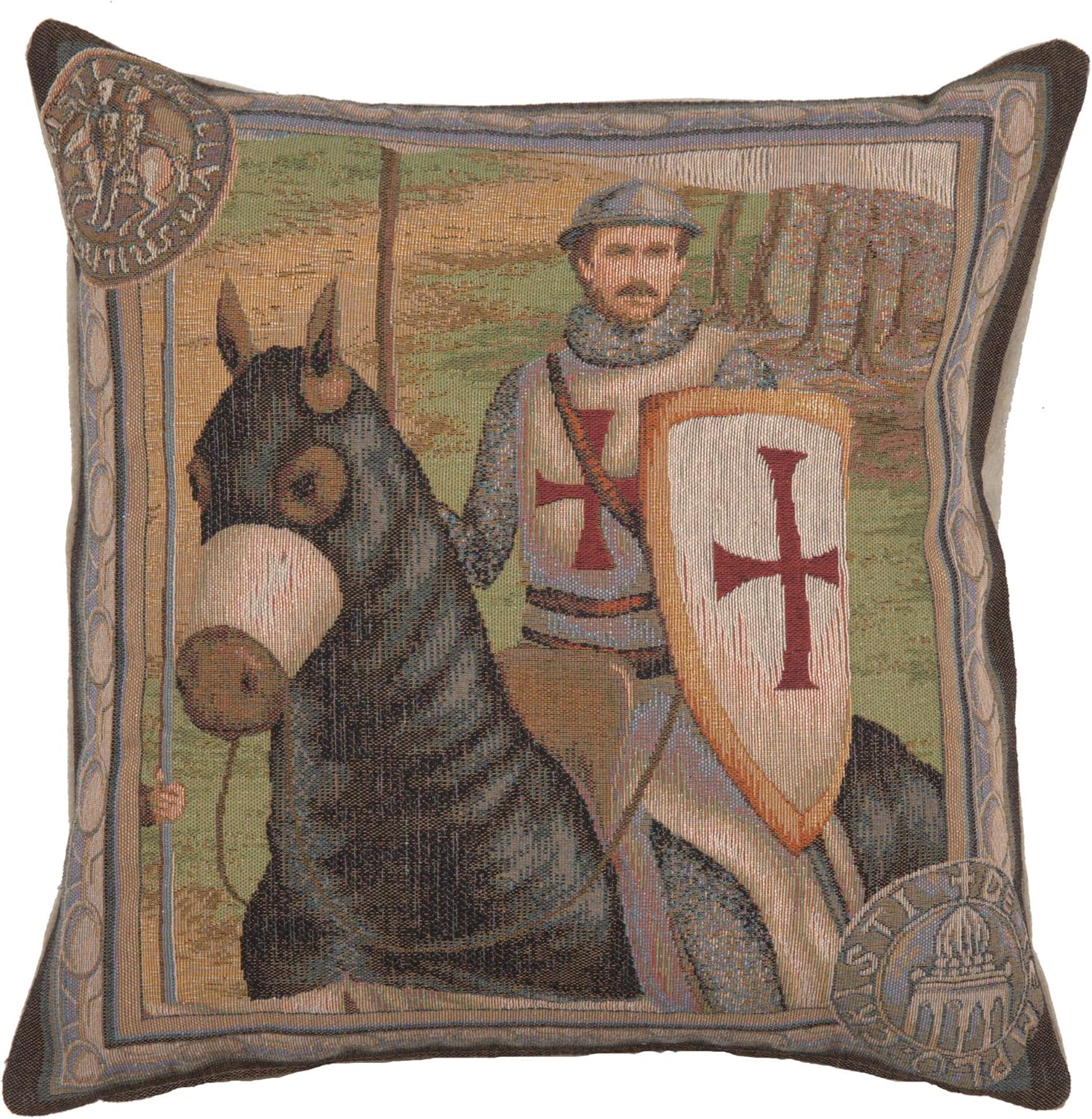 The Rider 2 French Tapestry Cushion - 19 in. x 19 in. Cotton by Charlotte Home Furnishings