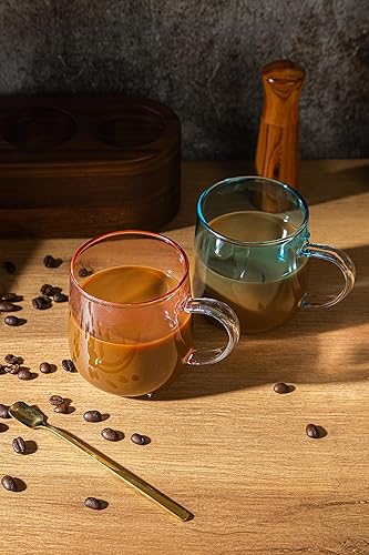 Miniatura 5 de Tazas de café de vidrio con grabado de corazón, vasos estéticos de 16 onzas, lindo regalo del día de San Valentín para ella (rosa transparente y